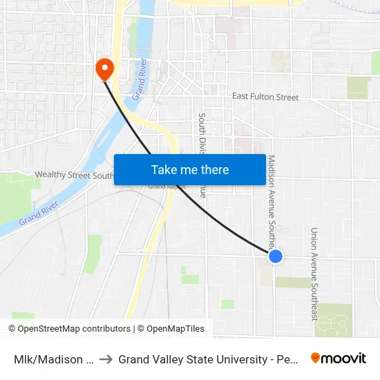 Mlk/Madison (Wb) to Grand Valley State University - Pew Campus map