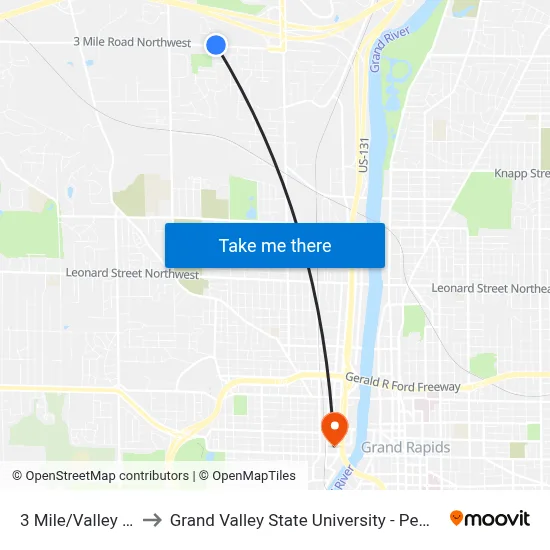 3 Mile/Valley (Wb) to Grand Valley State University - Pew Campus map