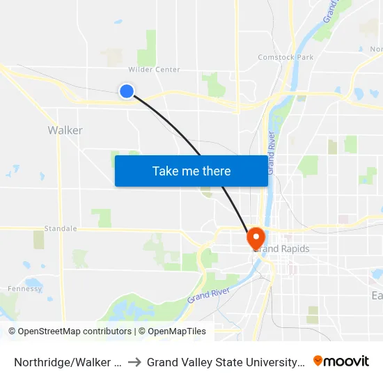 Northridge/Walker Ridge (Eb) to Grand Valley State University - Pew Campus map