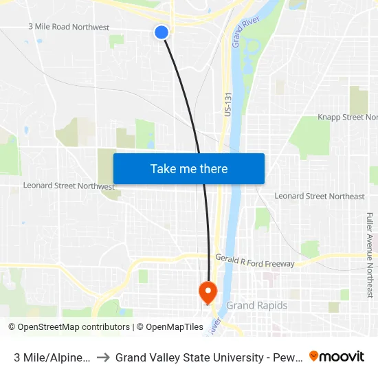 3 Mile/Alpine (Eb) to Grand Valley State University - Pew Campus map