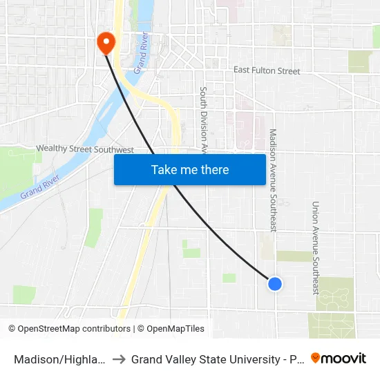 Madison/Highland (Sb) to Grand Valley State University - Pew Campus map