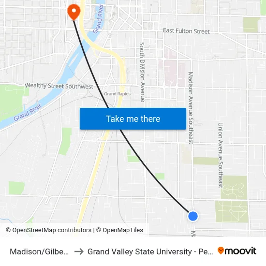 Madison/Gilbert (Sb) to Grand Valley State University - Pew Campus map