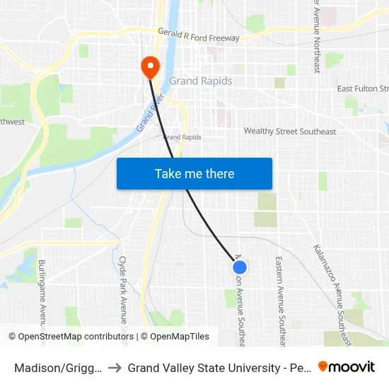 Madison/Griggs (Sb) to Grand Valley State University - Pew Campus map