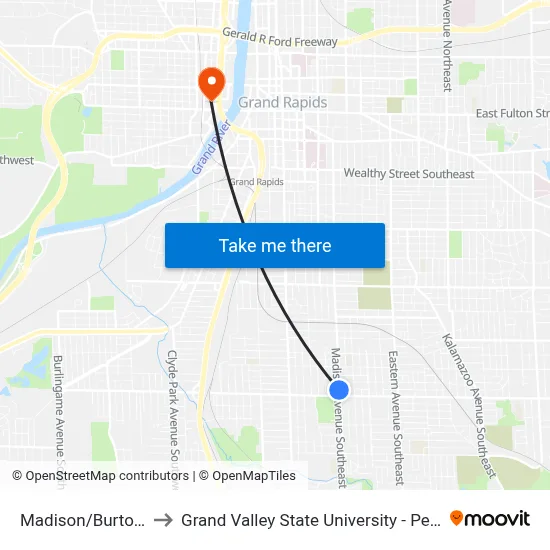 Madison/Burton (Sb) to Grand Valley State University - Pew Campus map