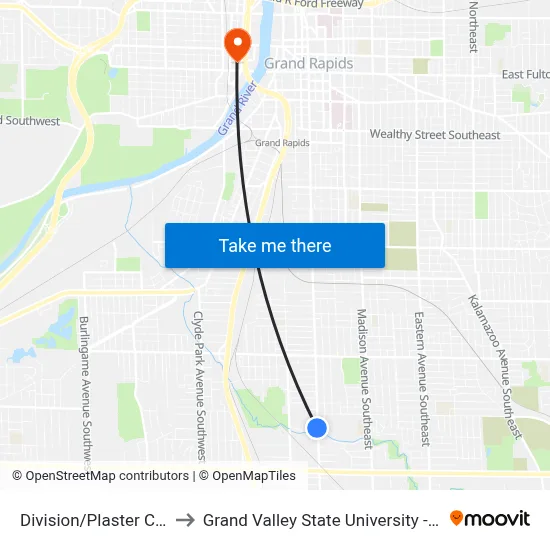 Division/Plaster Creek (Sb) to Grand Valley State University - Pew Campus map