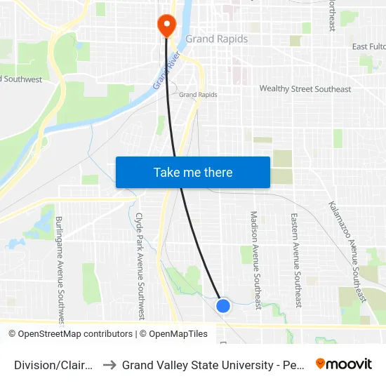 Division/Claire (Sb) to Grand Valley State University - Pew Campus map