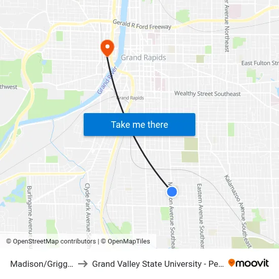 Madison/Griggs (Nb) to Grand Valley State University - Pew Campus map