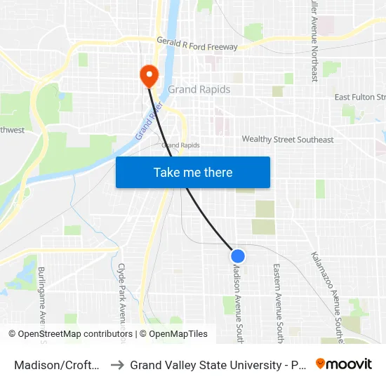 Madison/Crofton (Nb) to Grand Valley State University - Pew Campus map