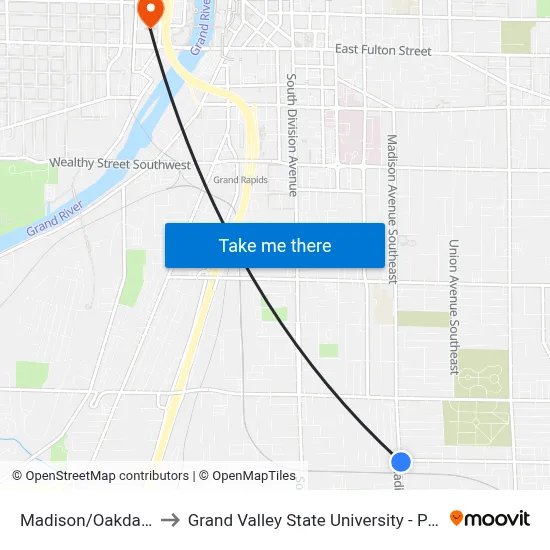 Madison/Oakdale (Nb) to Grand Valley State University - Pew Campus map