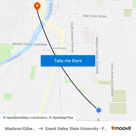 Madison/Gilbert (Nb) to Grand Valley State University - Pew Campus map