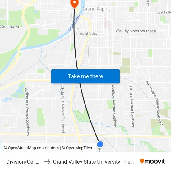 Division/Celia (Sb) to Grand Valley State University - Pew Campus map