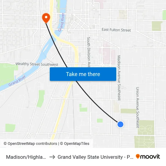 Madison/Highland (Nb) to Grand Valley State University - Pew Campus map