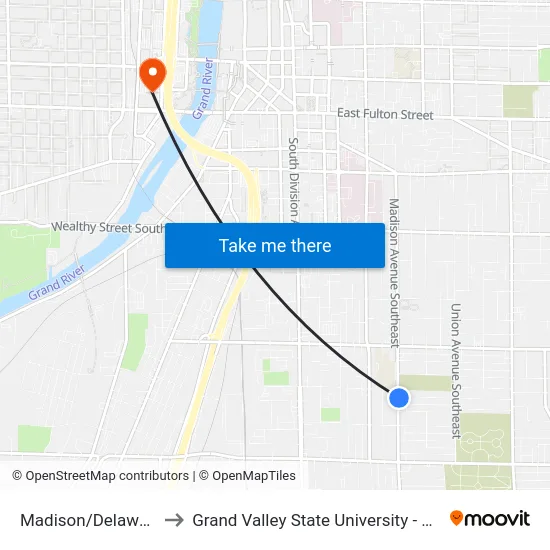 Madison/Delaware (Nb) to Grand Valley State University - Pew Campus map