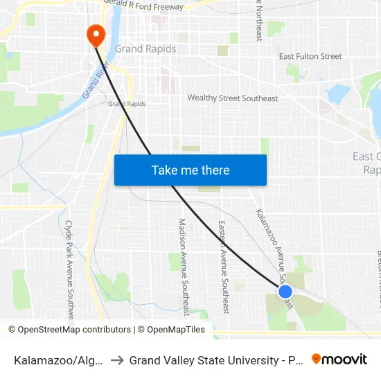 Kalamazoo/Alger (Nb) to Grand Valley State University - Pew Campus map