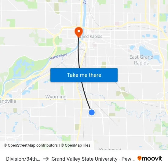 Division/34th (Sb) to Grand Valley State University - Pew Campus map
