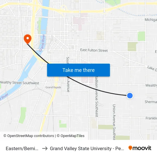 Eastern/Bemis (Sb) to Grand Valley State University - Pew Campus map