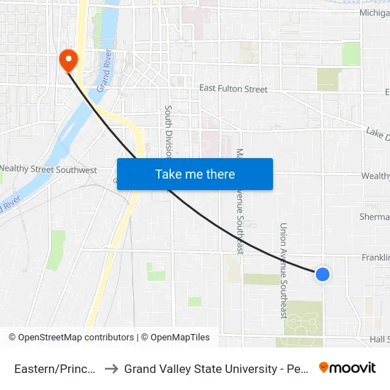 Eastern/Prince (Sb) to Grand Valley State University - Pew Campus map