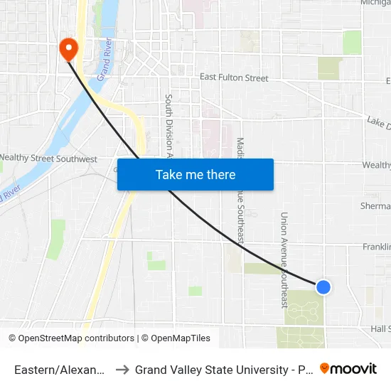 Eastern/Alexander (Sb) to Grand Valley State University - Pew Campus map