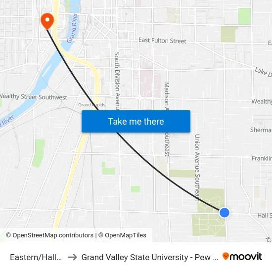 Eastern/Hall (Sb) to Grand Valley State University - Pew Campus map