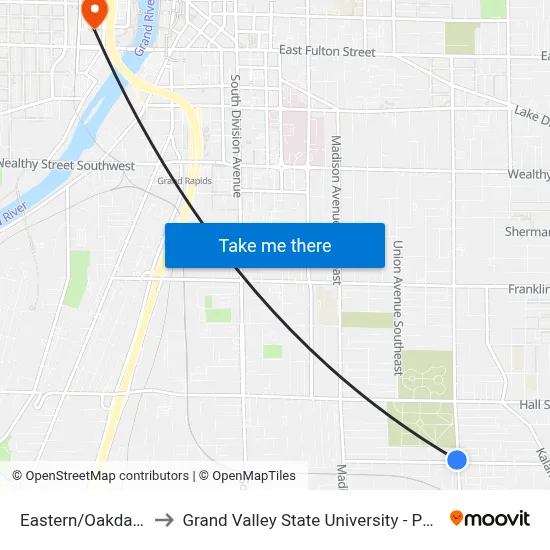 Eastern/Oakdale (Sb) to Grand Valley State University - Pew Campus map