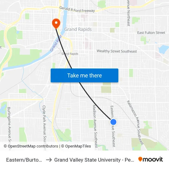 Eastern/Burton (Sb) to Grand Valley State University - Pew Campus map