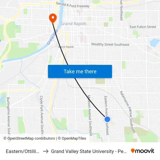 Eastern/Ottillia (Sb) to Grand Valley State University - Pew Campus map