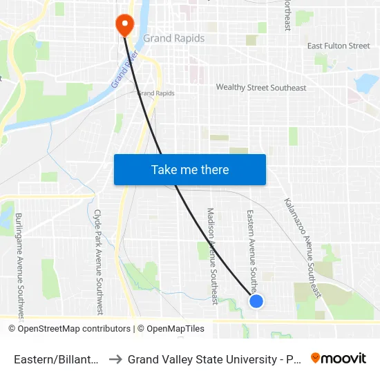 Eastern/Billantou (Sb) to Grand Valley State University - Pew Campus map