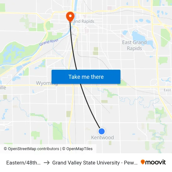 Eastern/48th (Sb) to Grand Valley State University - Pew Campus map