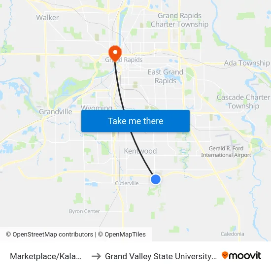 Marketplace/Kalamazoo (Wb) to Grand Valley State University - Pew Campus map