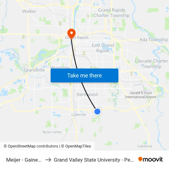 Meijer - Gaines Twp to Grand Valley State University - Pew Campus map