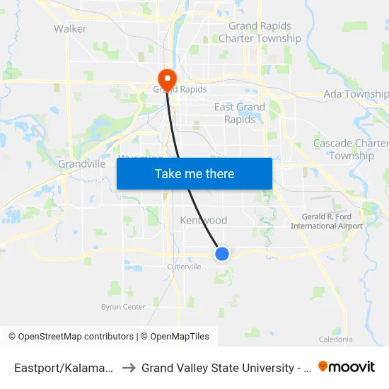 Eastport/Kalamazoo (Wb) to Grand Valley State University - Pew Campus map