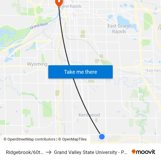 Ridgebrook/60th (Nb) to Grand Valley State University - Pew Campus map