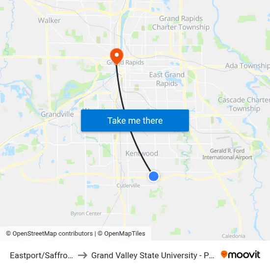 Eastport/Saffron (Wb) to Grand Valley State University - Pew Campus map
