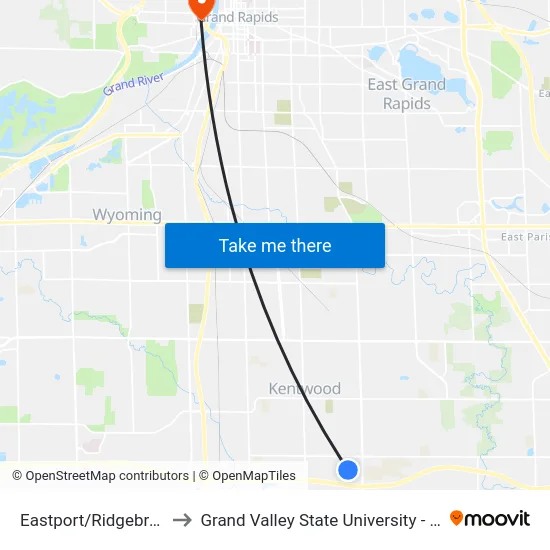 Eastport/Ridgebrook (Wb) to Grand Valley State University - Pew Campus map