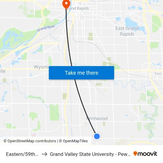 Eastern/59th (Nb) to Grand Valley State University - Pew Campus map