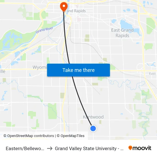 Eastern/Bellewood (Nb) to Grand Valley State University - Pew Campus map