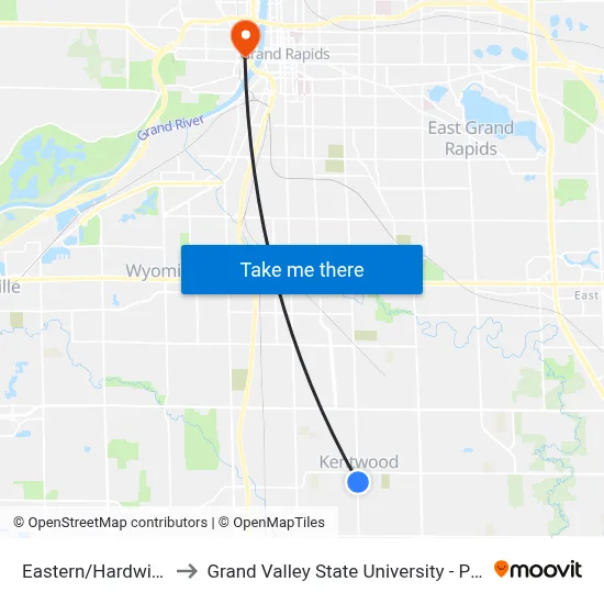 Eastern/Hardwick (Nb) to Grand Valley State University - Pew Campus map