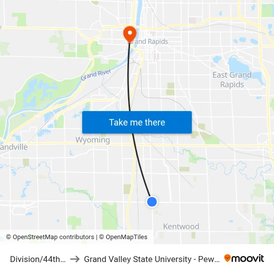 Division/44th (Sb) to Grand Valley State University - Pew Campus map