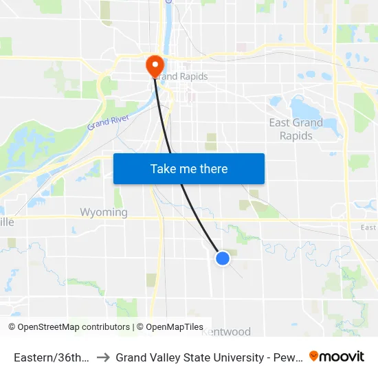 Eastern/36th (Nb) to Grand Valley State University - Pew Campus map