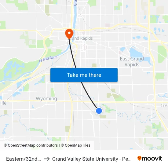 Eastern/32nd (Nb) to Grand Valley State University - Pew Campus map