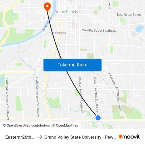 Eastern/28th (Nb) to Grand Valley State University - Pew Campus map