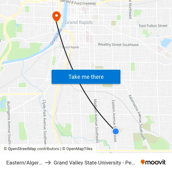 Eastern/Alger (Nb) to Grand Valley State University - Pew Campus map