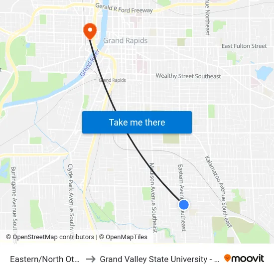 Eastern/North Ottillia (Nb) to Grand Valley State University - Pew Campus map