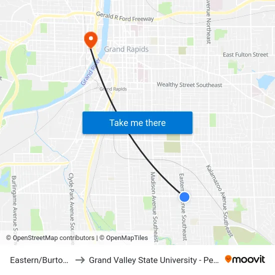Eastern/Burton (Nb) to Grand Valley State University - Pew Campus map