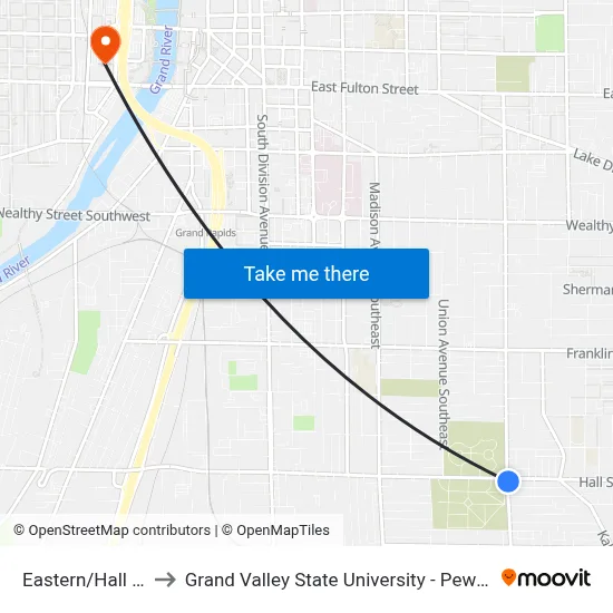 Eastern/Hall (Nb) to Grand Valley State University - Pew Campus map