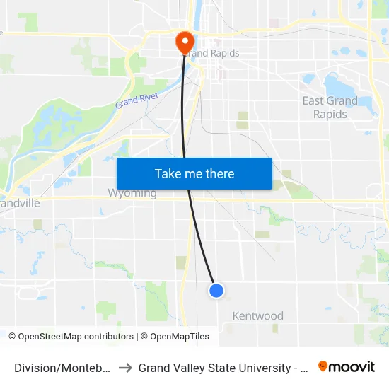Division/Montebello (Sb) to Grand Valley State University - Pew Campus map