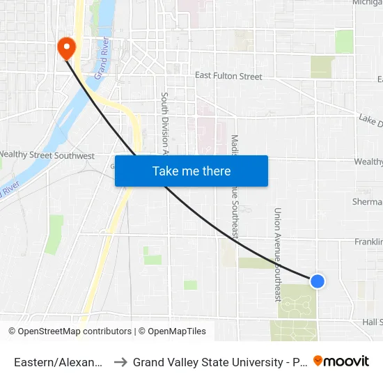Eastern/Alexander (Nb) to Grand Valley State University - Pew Campus map