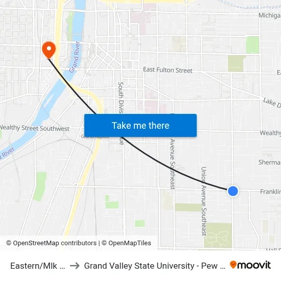 Eastern/Mlk (Nb) to Grand Valley State University - Pew Campus map
