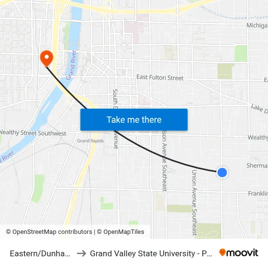 Eastern/Dunham (Nb) to Grand Valley State University - Pew Campus map