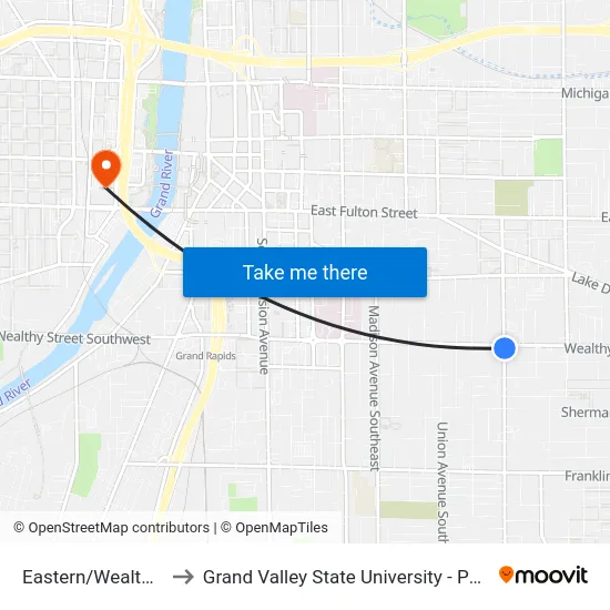 Eastern/Wealthy (Nb) to Grand Valley State University - Pew Campus map